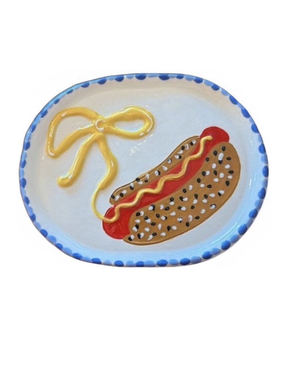 Ceramic Hot Dog Trinket Tray w/ Mustard Ribbon